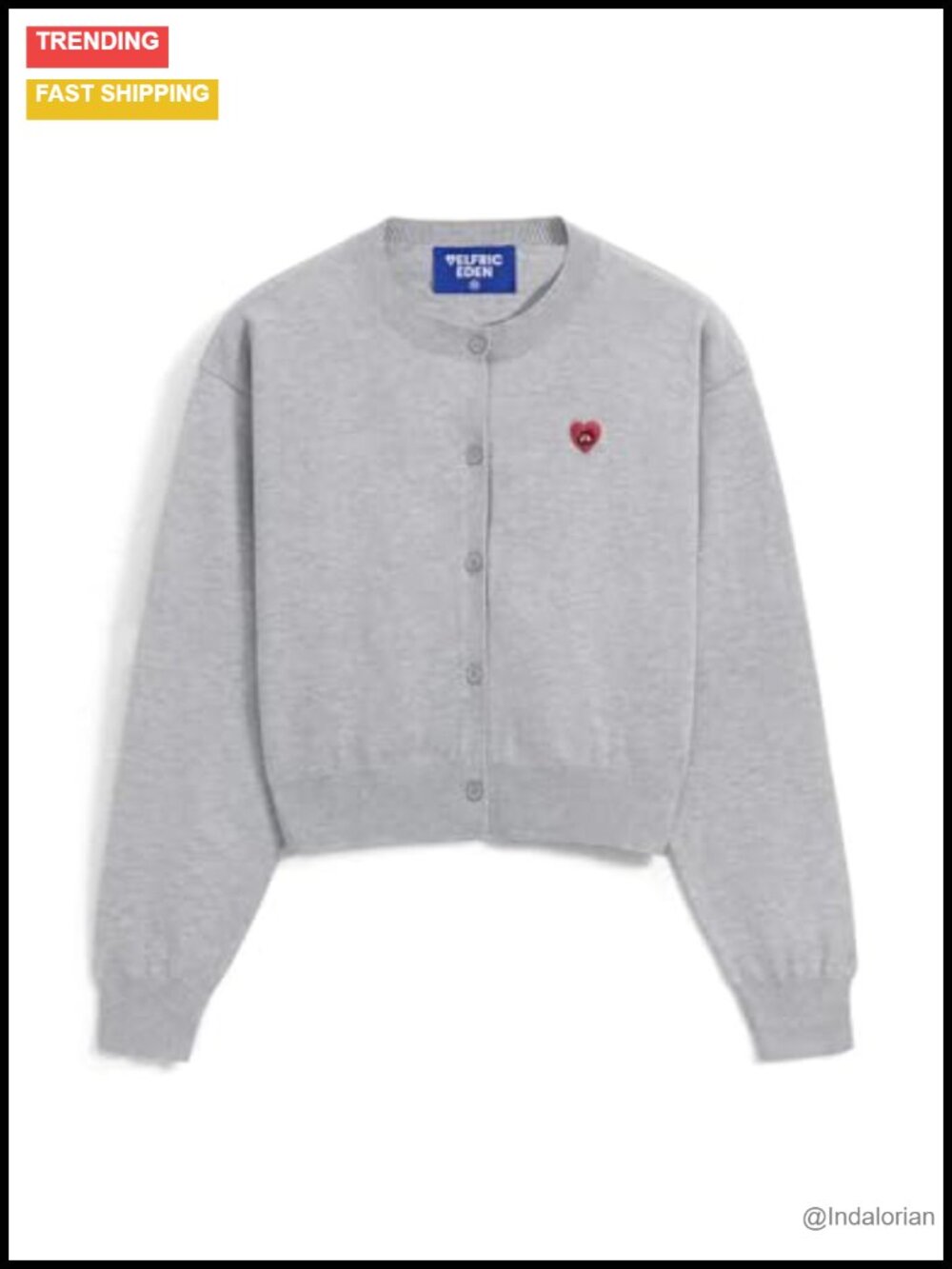 Cropped Cardigan Sweater Knit Button Front Long Sleeve Heart Embroidery